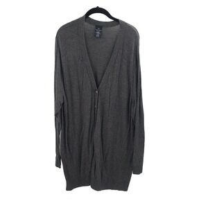 Faded Glory Gray Sweater Cardigan Womens 2x Button Front V Neck Boyfriend Long